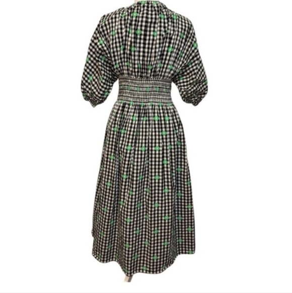 Kate Spade Voile Black and White Checkered Full Dress with Green Accents - Picture 2 of 8